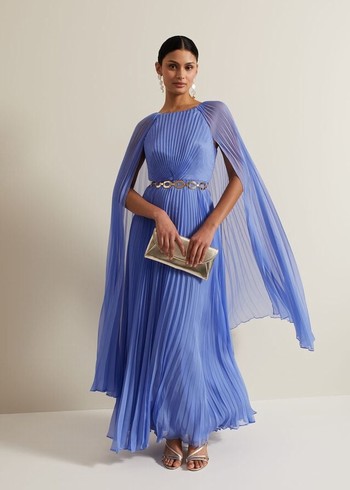 Phase Eight Marren Blue Chiffon Pleated Dress Blue Canada | EPGSKV-074